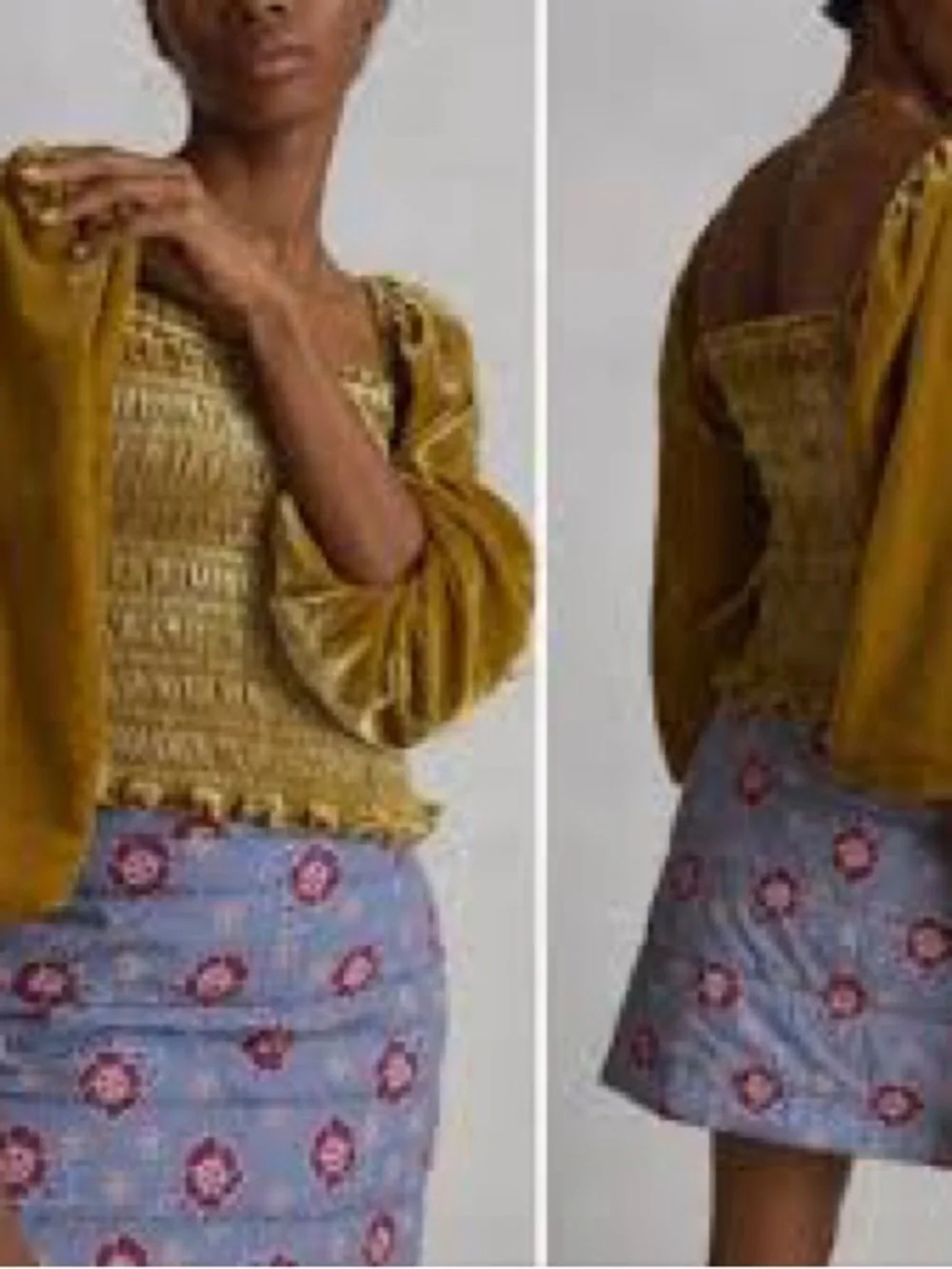 ANTHROPOLOGIE Smocked Velvet Long-Sleeve Crop Top